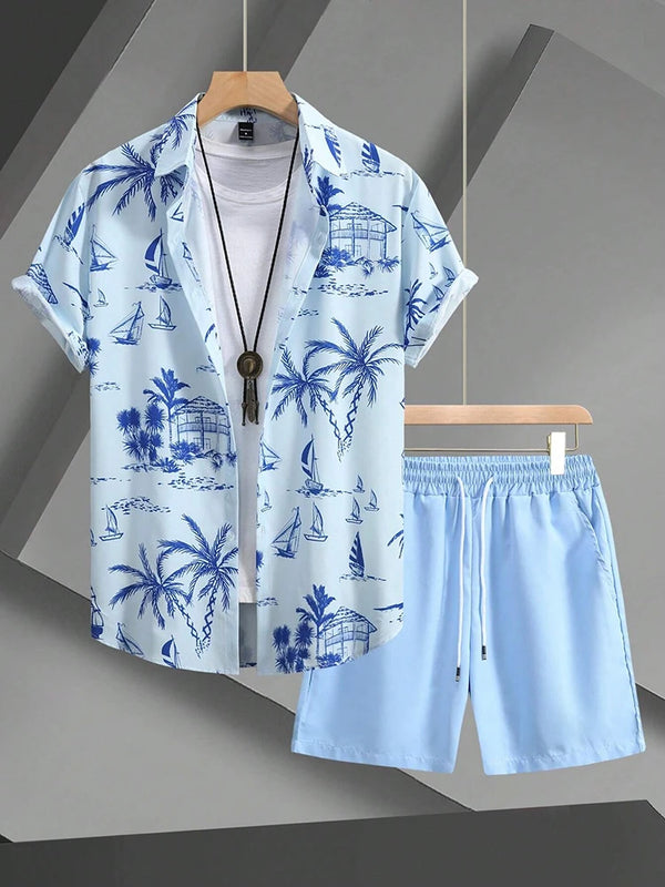 Hawaiian Coconut 3D Printed Men/women's Clothing Shirt Summer Short-sleeved Top Beach Shorts Two-piece Casual Vacation Casual Sets