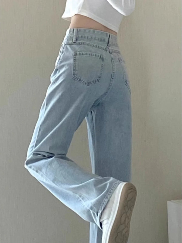 Light Wa Straight Leg Jeans Women's plus Size High Waist Slimming Wide Leg Pants for Pear aped Body Autumn Season