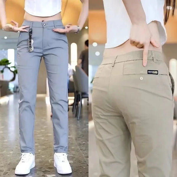 Casual Pants Korea Fashion Summer Slim Fit Trousers High Quality Elastic Waist Straight Golf Sports Pants